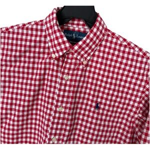 Ralph Lauren Men's Shirt Medium M Red Gingham Check Custom Fit Blue Pony Preppy